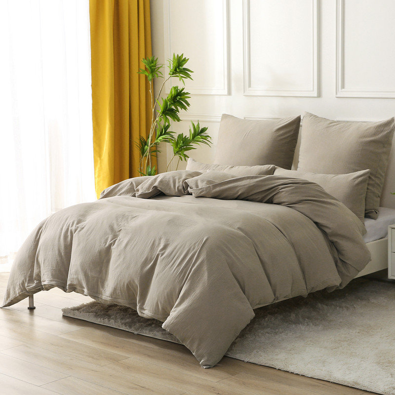 Solayne Muslin Duvet Cover Set 100% Cotton Double-Layer Linen Like Gauze Comforter Cover 3 Pieces Breathable & Lightweight For All Season