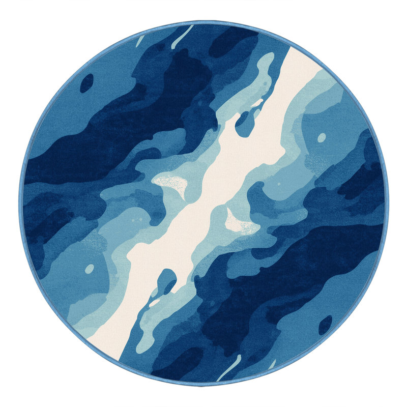 Soft Plush Eiler Modern & Contemporary Abstract Area Rug in Blue – BabyBlue Binding, 7' Round