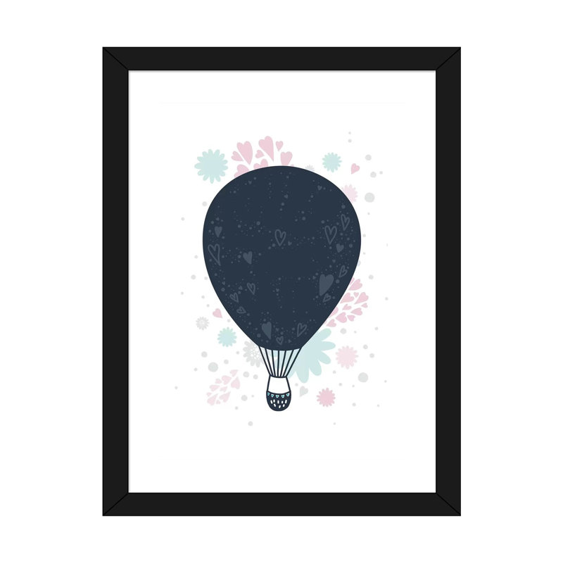 Montgolfière - impression d'art graphique, Papier encadré noir, Blanc, H 32 po x l 24 po x P 1 po