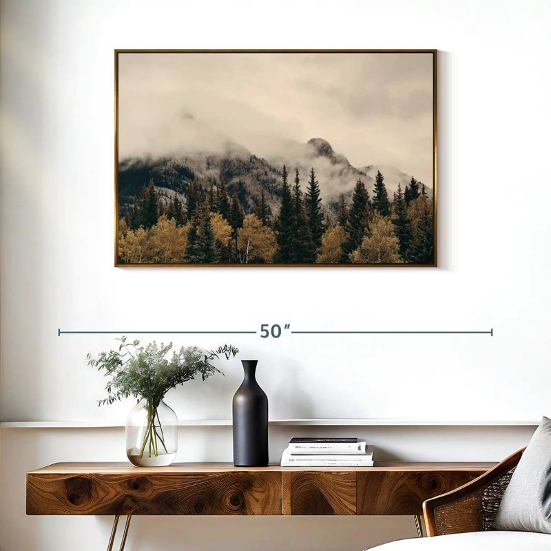 Foggy Banff National Park, Cadre flottant doré, 37 po x 25 po