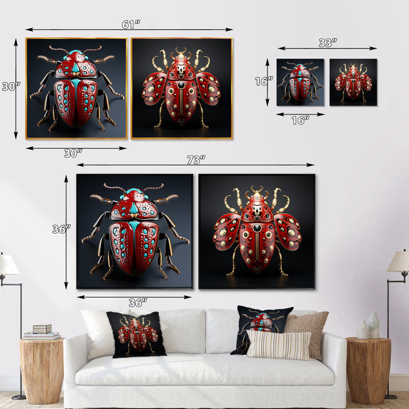 Mysterious Beetle Lullaby - ensemble de 2 insectes et insectes carrés, Cadre flottant blanc, H 16 po x l 33 po