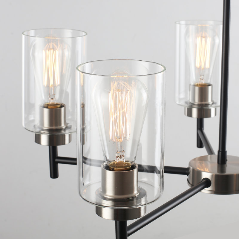 5 - Light Dimmable Kitchen Island Chandelier, Nickel/Black