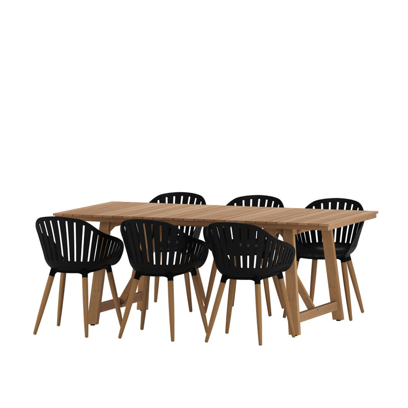 Anautica 6 - Person Teak Patio Dining Set with Rectangular Table, Black