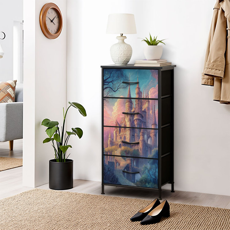 4 Drawer Dresser for Bedroom, Narrow Chest of Drawers, Wooden Top and Study Iron Frame 18"x37.5"-(WxH)
