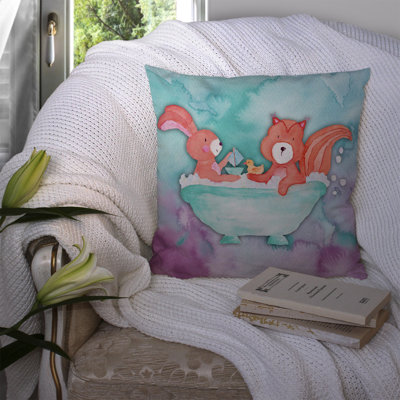 Coussin décoratif intérieur/extérieur en aquarelle de bain et écureuil