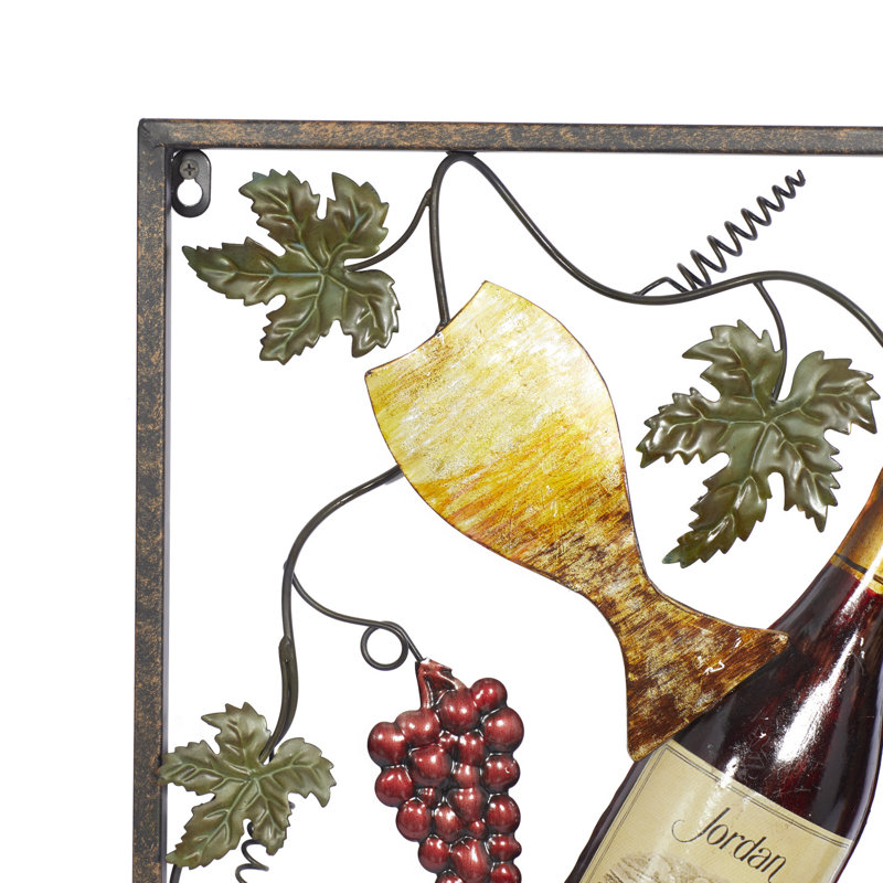 Metal Wine Multi Colored Wall Decor with Grapes Detailing Set