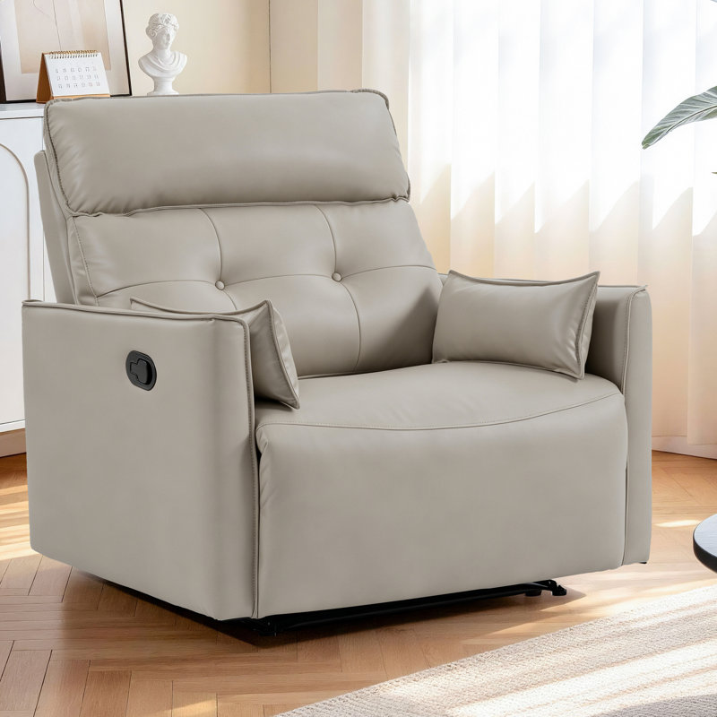 Oversized 42.5" Extra Wide Manual Recliner Breathalbe Leather, Light Gray