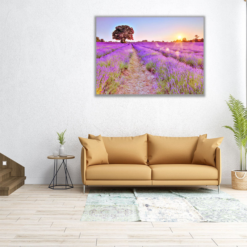 «Lavender Field At Sunset», reproduction d'art sur toile, H 18 po x l 24 po