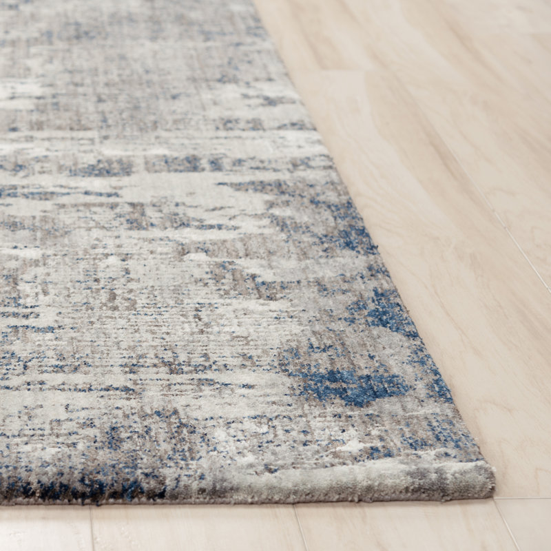 Nyzae abstrait tissé à la machine recyclé P.E.T. Tapis gris, Rectangle 5 pi 2 po x 7 pi 9 po