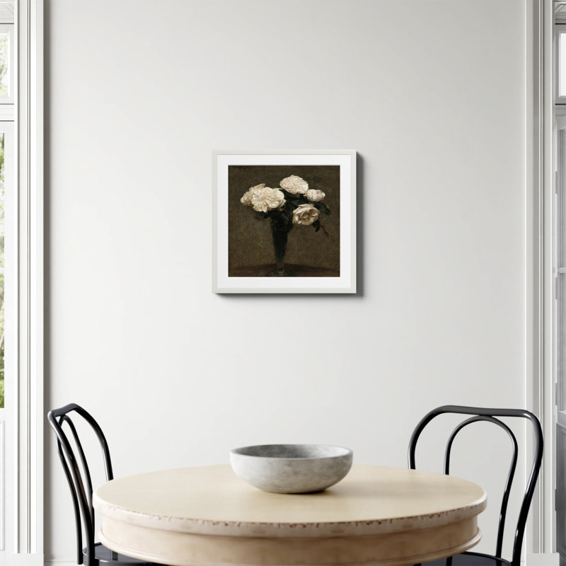 «Roses In A Vase Print» par Henri Fantin Latour, Papier avec cadre unique blanc, Oui, H 20 po x l 20 po
