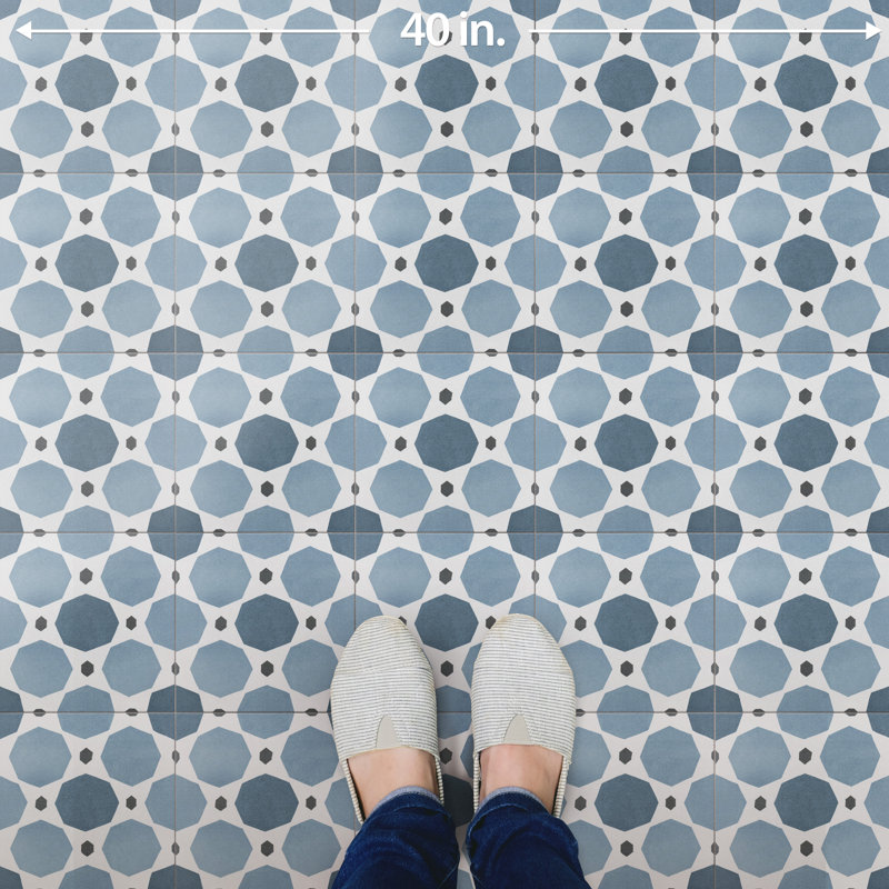 Caprice Series 8" x 8" Porcelain Patterned Wall & Floor Tile, Gray/Blue