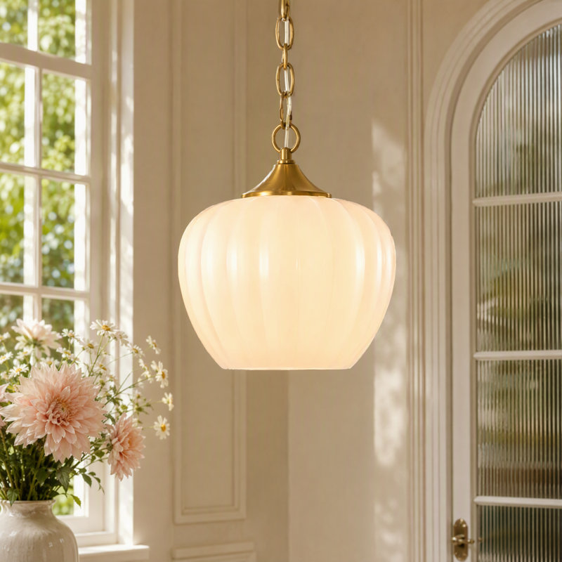 1-Light Milky Glass Pendant Light – Adjustable Height