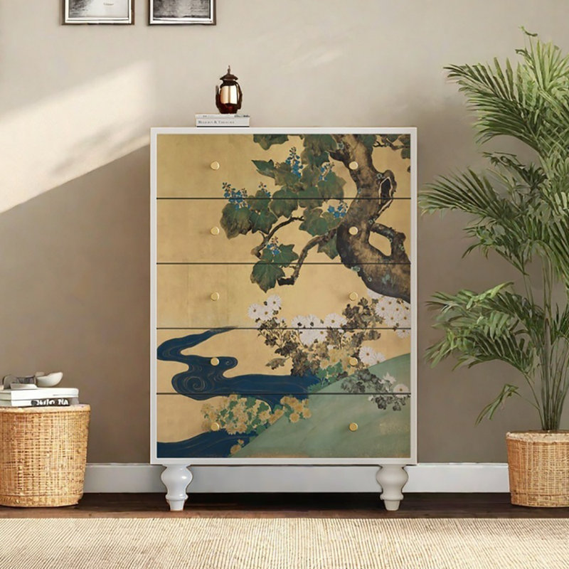 Multi-function Chest of drawers Sideboard Cabinet, Beige/White