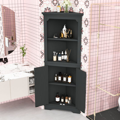 Tall Corner Cabinet with Shelves and Hidden Storage