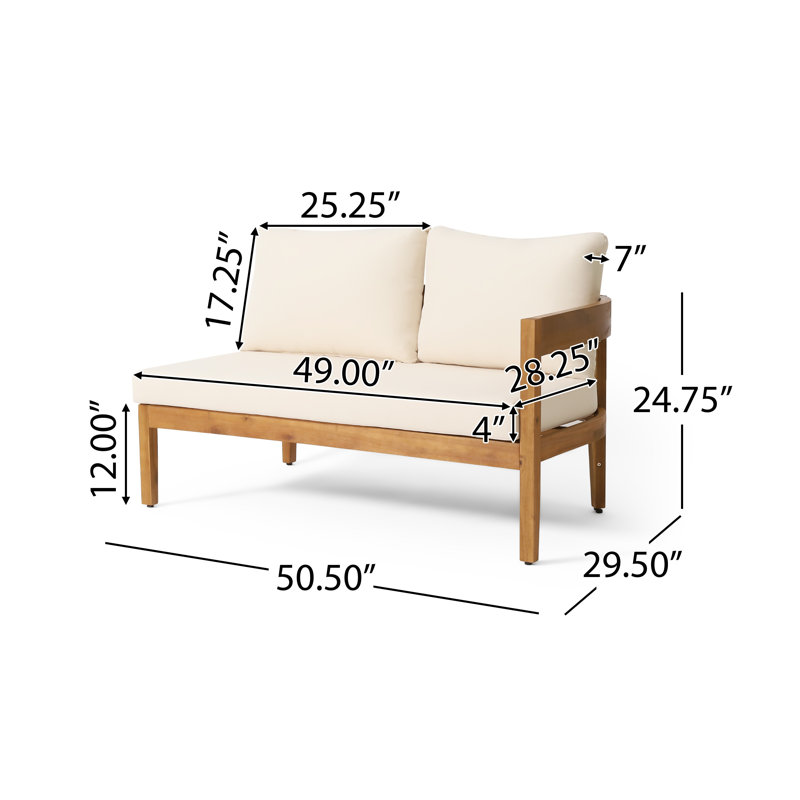 Canapé 2 places droit Brooklyn avec structure en bois d'acacia beige