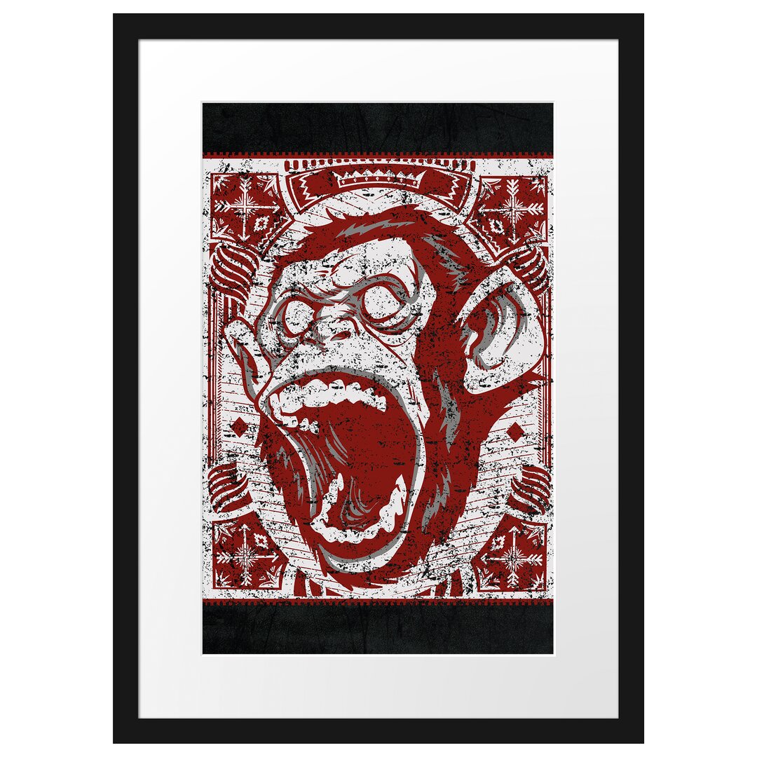 Gerahmtes Poster Screaming Monkey Black Leinwand