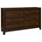 Yels Wide Dresser With 6 Drawers, Gold Metal Knobs, Walnut Brown