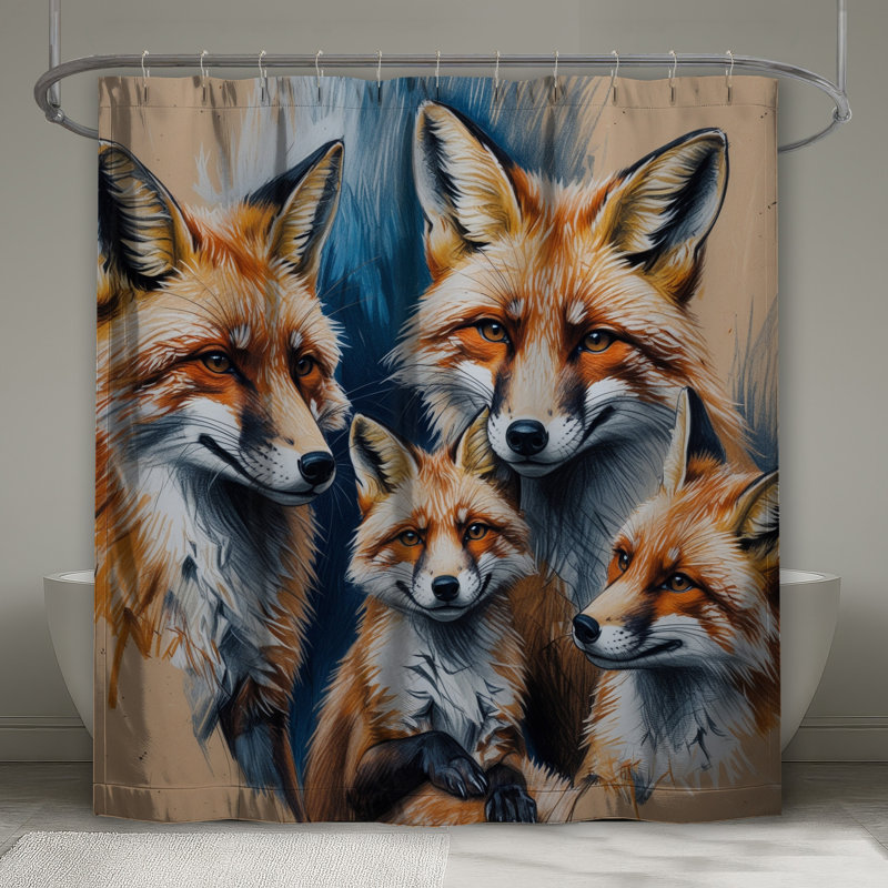 Ensemble de rideaux de douche Group of Red Foxes, 70in W x 72in H