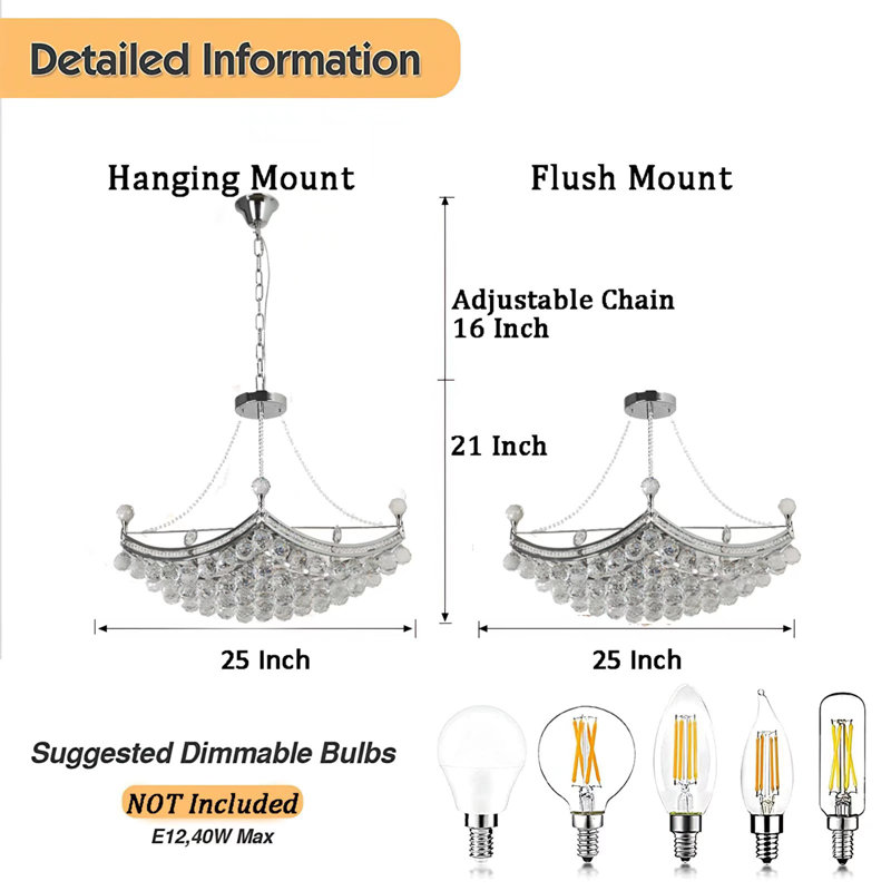 Emariya 6 - Light Dimmable Empire Chandelier, Silver/Chrome