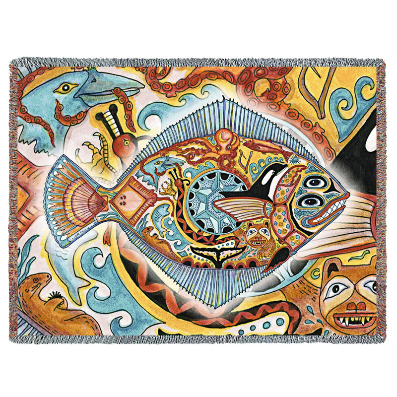Pure Country Weavers Halibut Blanket - Animal Spirits Totem by Sue Coccia - Gift Tapestry Throw Woven from Cotton - Made in the USA (72x54)