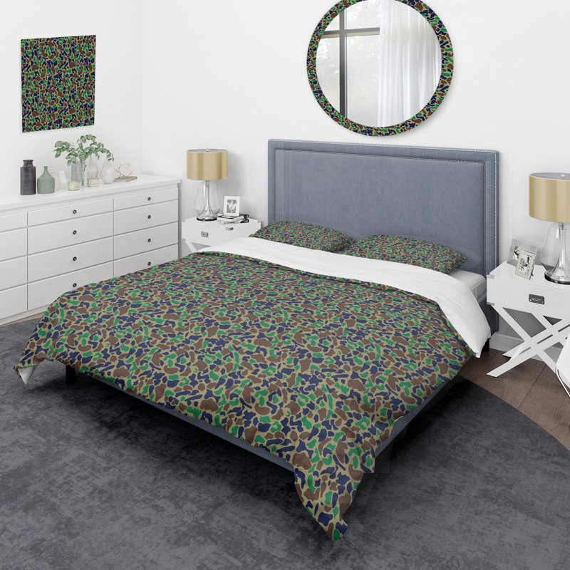 Ensemble de housse de couette en microfibre vert / brun / bleu 3 pièces, Housse de couette pour très grand lit et 2 très