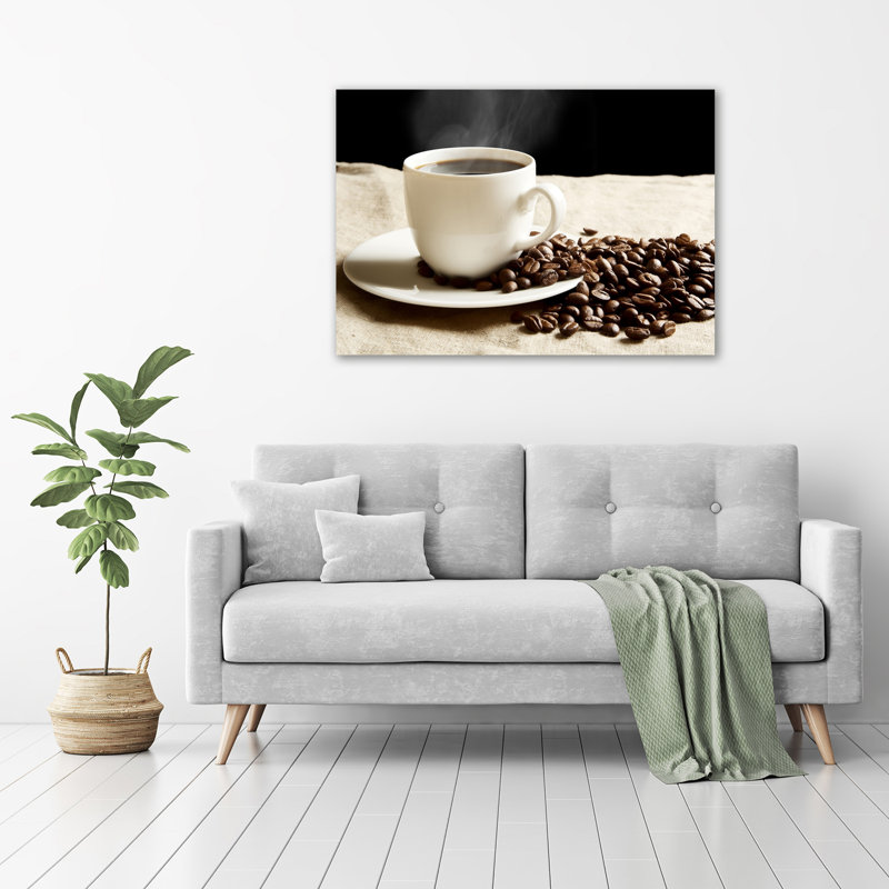 Glass Print Wall Art 100X70cm Image Printed On Glass Decorative Wall Picture Behind Toughened / Tempered Safety Real Glass For Kitchen & Living Room Theme:Aromatic Coffee