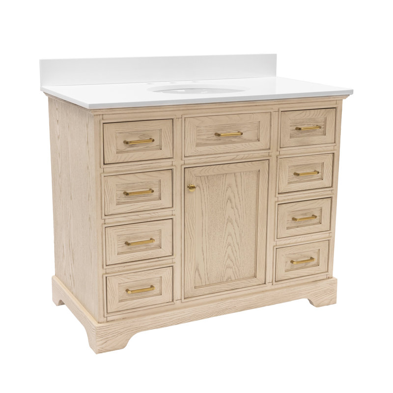 Ensemble simple meuble-lavabo Meriline 42 po, Greige Oak, Blanc d'ingénierie
