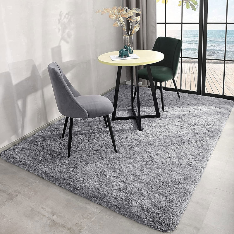 Abria Soft Fluffy Grey Indoor / Outdoor Living Room Area Rug, Rectangle 80  x 150cm