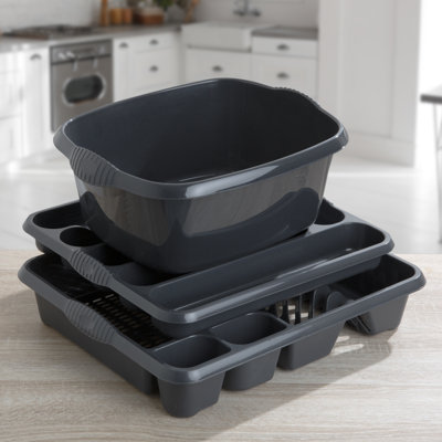 3 Piece Kitchen Set (38cm Rectangular Bowl, Large Cutlery Tray & Large Dish Drainer)