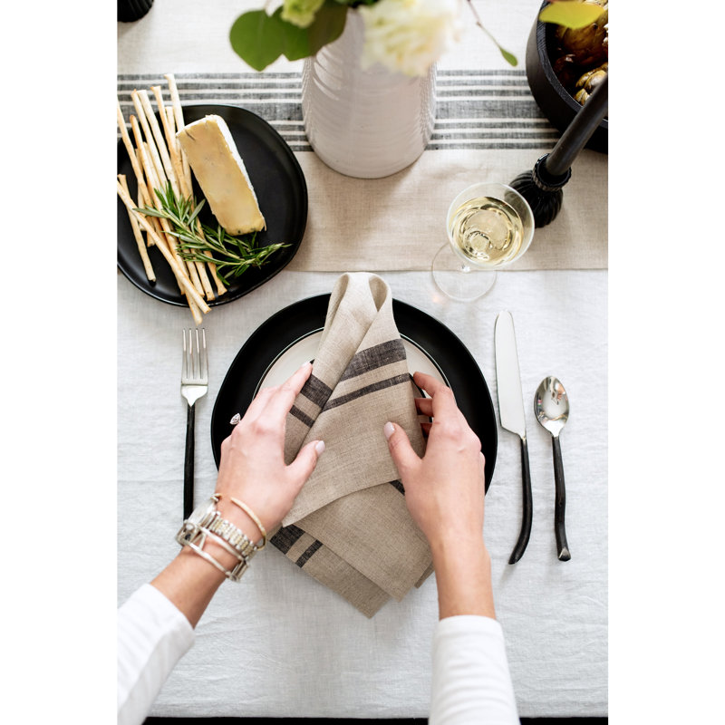 Farmhouse - 100% Pure Linen Dinner Napkins, Black and Natural