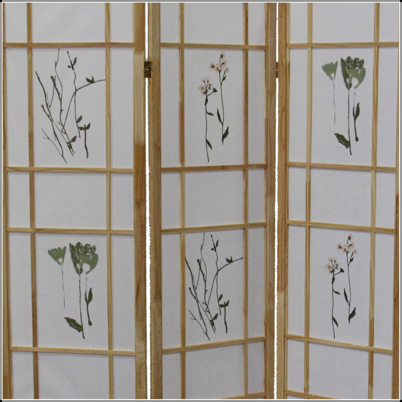 Cloison Shoji traditionnelle à 3 panneaux d'inspiration asiatique avec motif floral, finition naturelle et conception pliante pour une utilisation polyvalente
