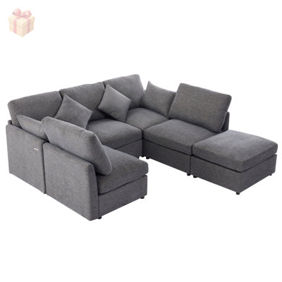 Modular Sectional Sofa with Movable Ottoman and USB Ports, Perfect for Modern Living and Versatile Configurations