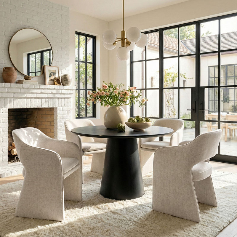 19" Seat Height Upholstered Fabric Dining Armchair, Beige