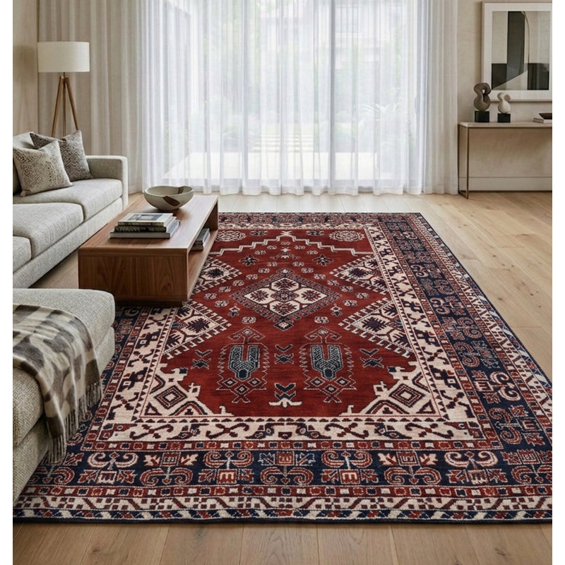 Rouille orientale en laine nouée à la main | Tapis d'intérieur bleu, Rectangle 4pi x 6 pi