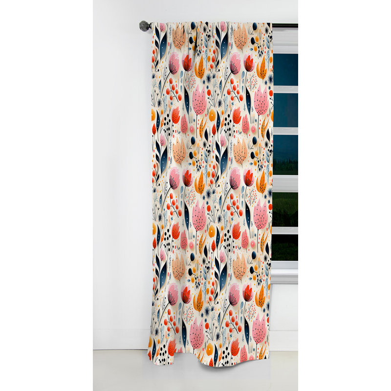 Motif de fleurs pastel minimaliste - Rideau occultant géométrique Mid-Century - 1 panneau, L 52 po x L 108 po