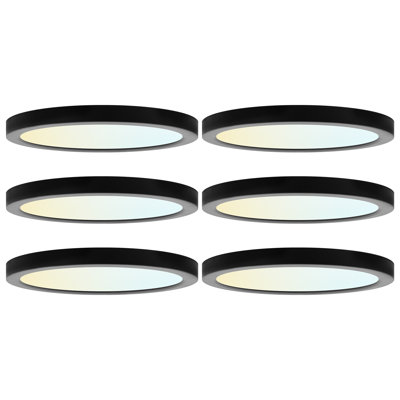  9 po Luminaire DEL encastré, montage en surface, 5CCT, 1500LM, CRI90, 110 °, 18W, à intensité variable, homologué Wet et homologué UL, rond mince + garniture noire