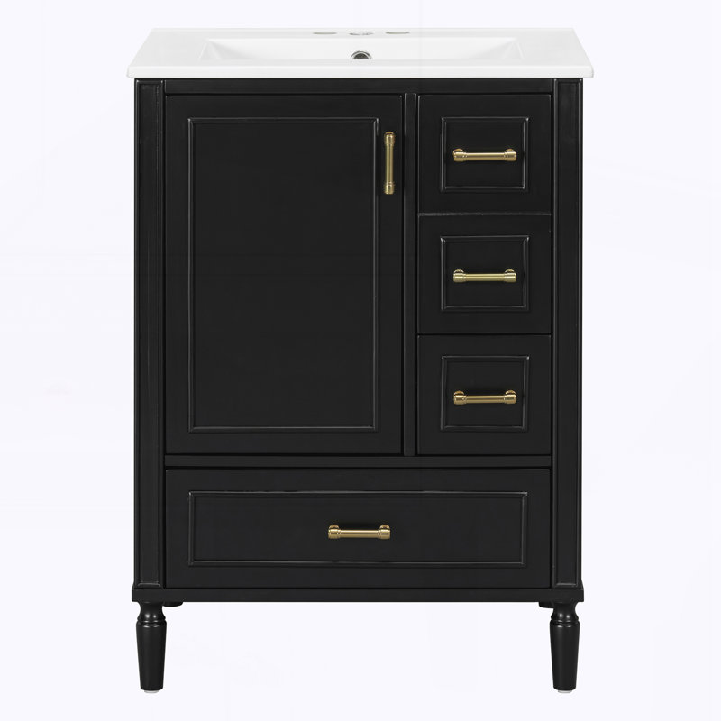 24" Modern Bathroom Vanity with Ceramic Sink, Black