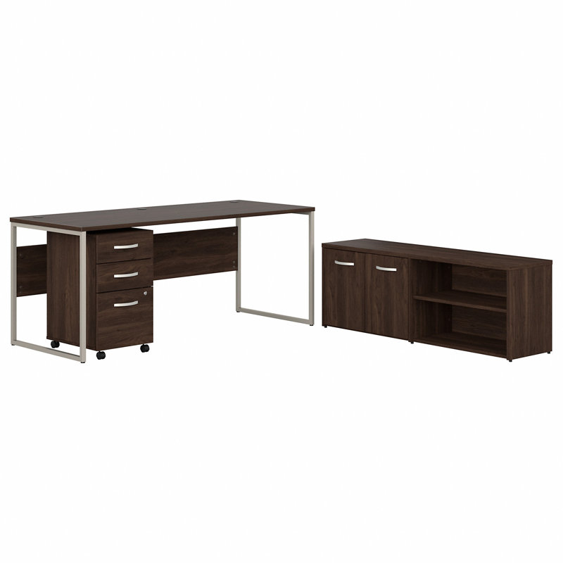 Hybrid 72W X 30D Computer Table Desk With Storage And Mobile File Cabinet, Black Walnut