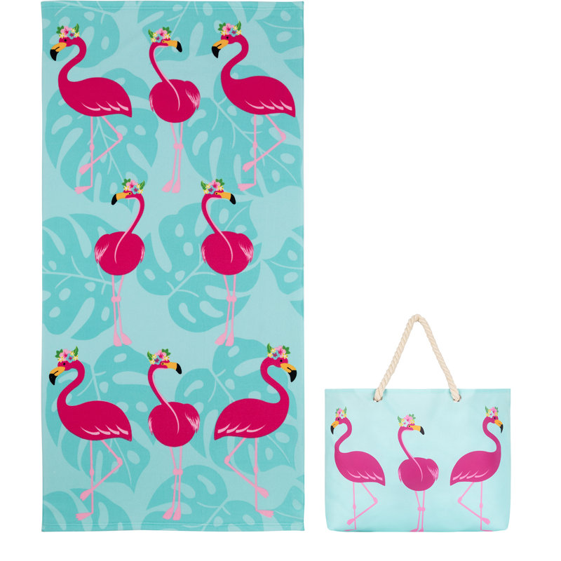  Serviette de plage flamants roses et feuilles