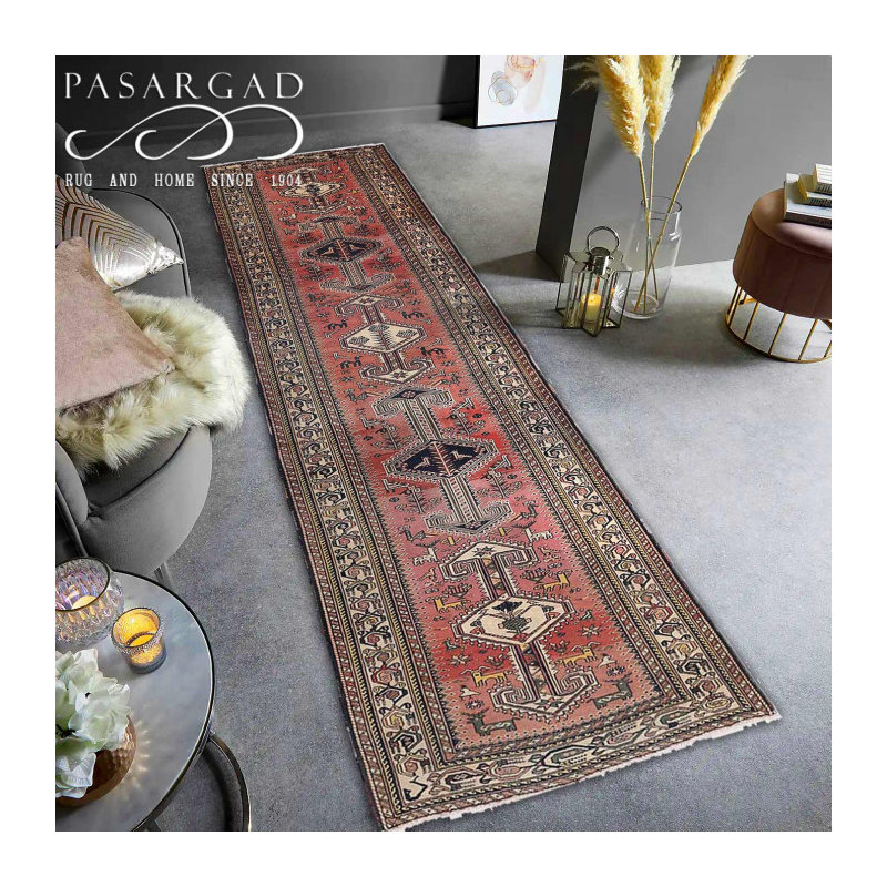 One-of-a-Kind 3'4'X13'2" Area Rug in Rust/Navy Blue/Beige
