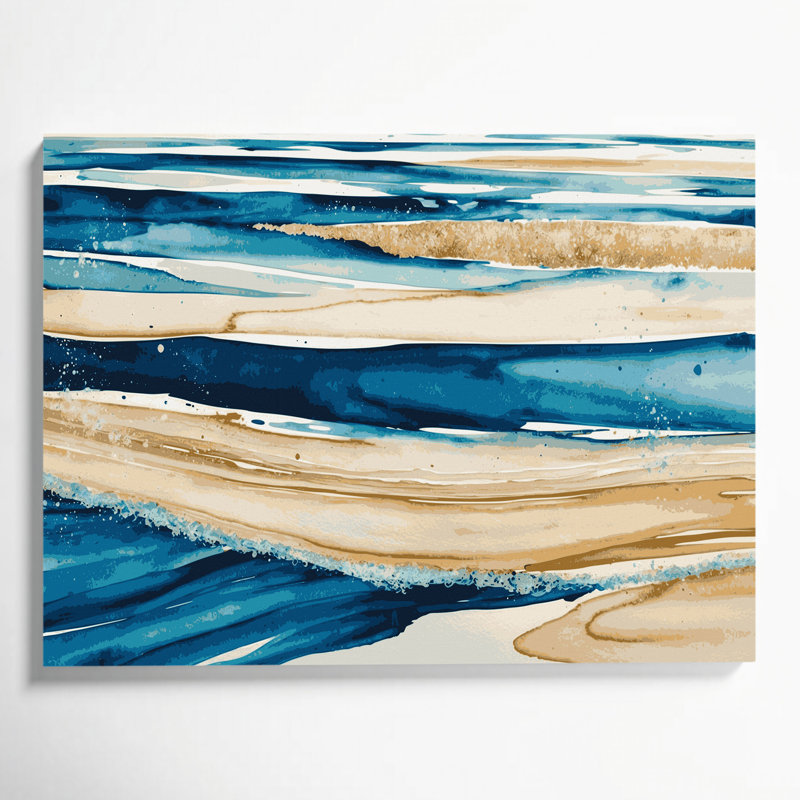 Toile horizontale à rayures horizontales bleu océan et sable beige, H 8 po x l 10 po