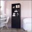 Élégante bibliothèque noire à 2 portes avec rangement dissimulé et tablettes spacieuses, pour un décor moderne et traditionnel.-463562882