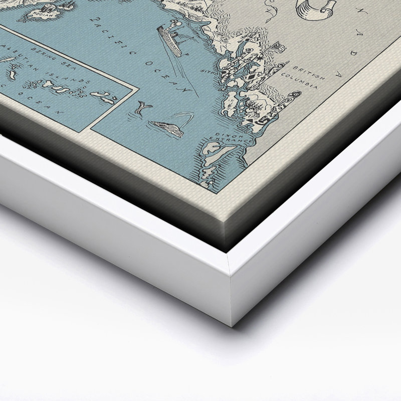 Carte illustrée de l'Alaska, H 18 po x l 24 po, Canevas, Encadrement blanc