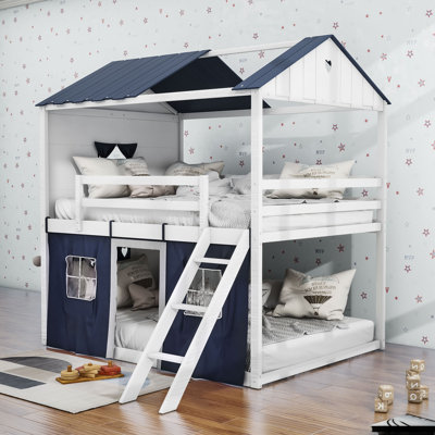 Lit superposé en bois avec fenêtre et tente Sherick