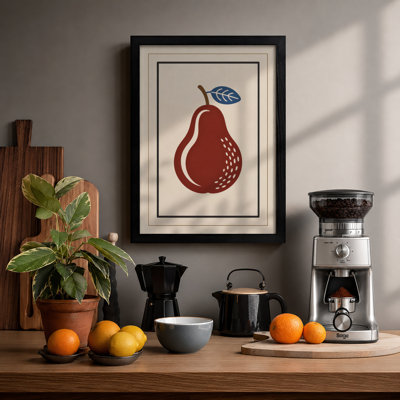 Burgundy Pear Study Mid-Century - Framed Print
