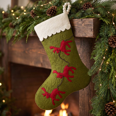 Chaussette de Noël en laine feutrée à la main - Renne rouge