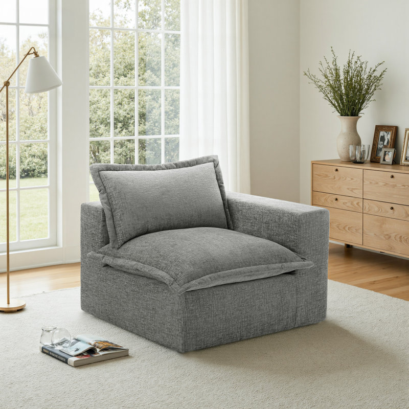 Upholstered Soft Gray Chenille Accent Lounge Chair with Cushion Back – Fully Compressed, No Assembly Required, Gray