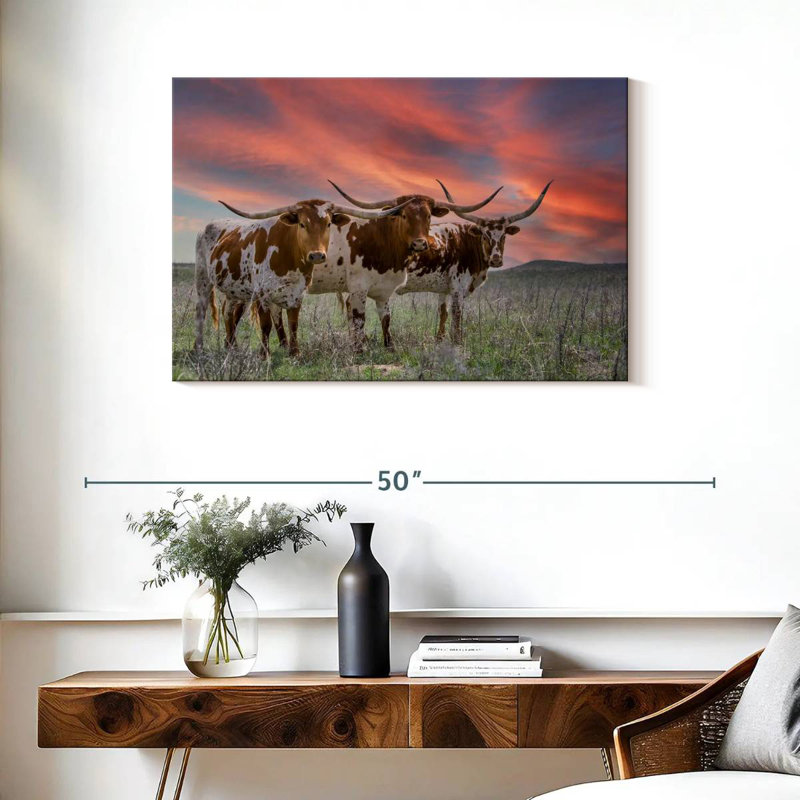 Three Texas Longhorns, 24" H x 36" W