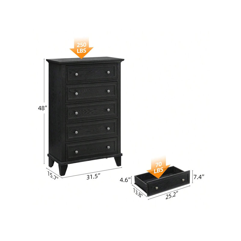 Modern 5 Drawers Dresser For Bedroom Dresser With Wide Drawers Wood Chest Of Drawers Tall Dresser For Bedroom Closet Living Room Hallway