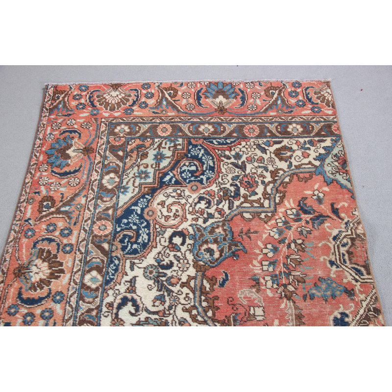 Tapis de couloir turc vintage en laine tissé à la main, idéal pour le couloir dans une teinte orange